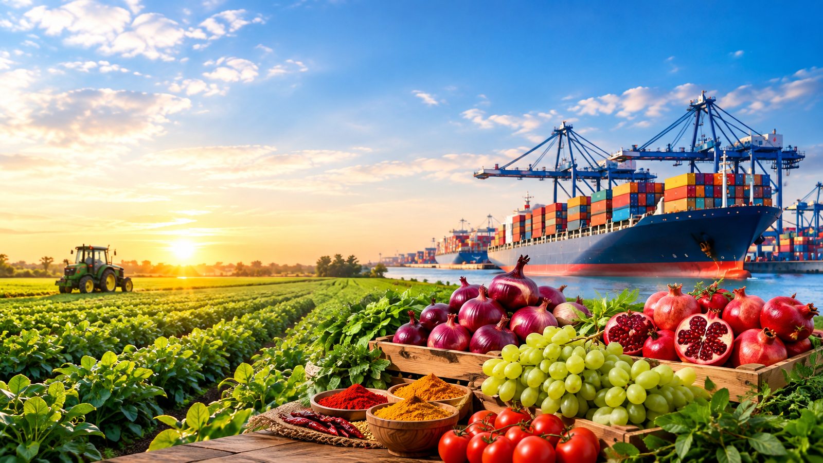 Farm to port: Indian agricultural produce and a cargo ship